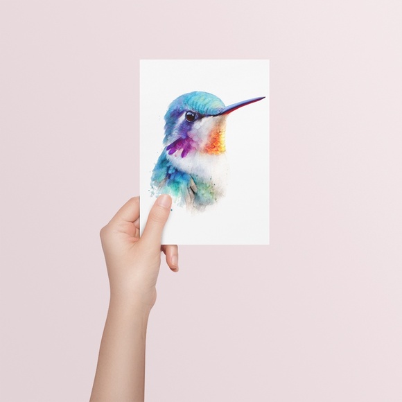 Watercolor Hummingbird Wall Art Print, Unframed - Enchanting Nature-Inspired - Picture 5 of 6